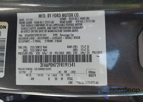2015 Ford Fusion Se from USA, damaged, VIN 3FA6P0H72FR191541